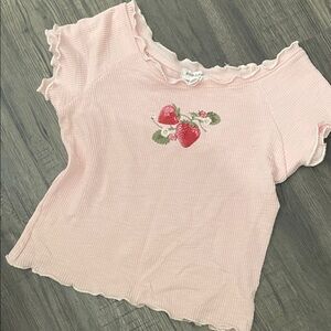 Pink Ruffled Top with Strawberry Embroidery